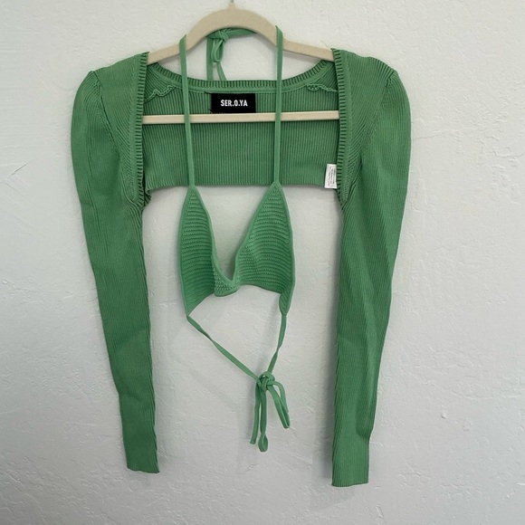 SER.O.YA Tops - SER.O.YA Green Crop Top with Bralette